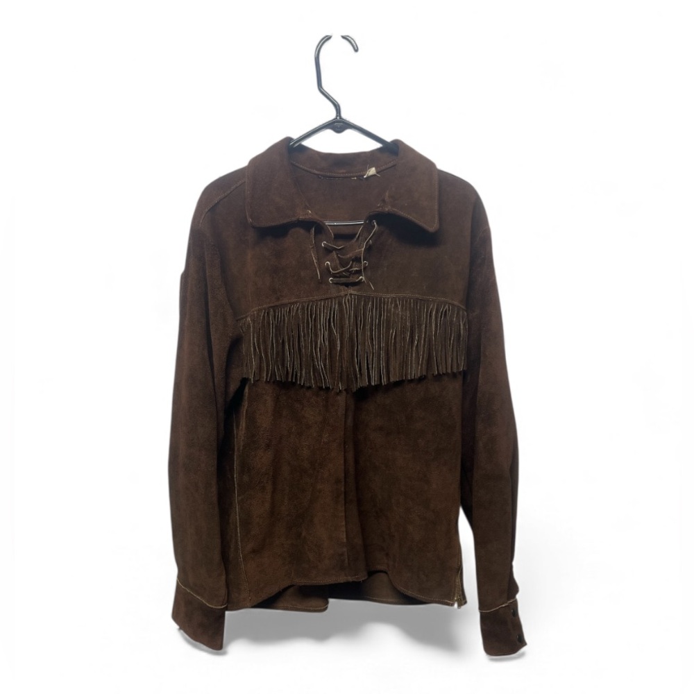 Source Unknown Brown Suede Fringe Lace-Up Men's Shirt
